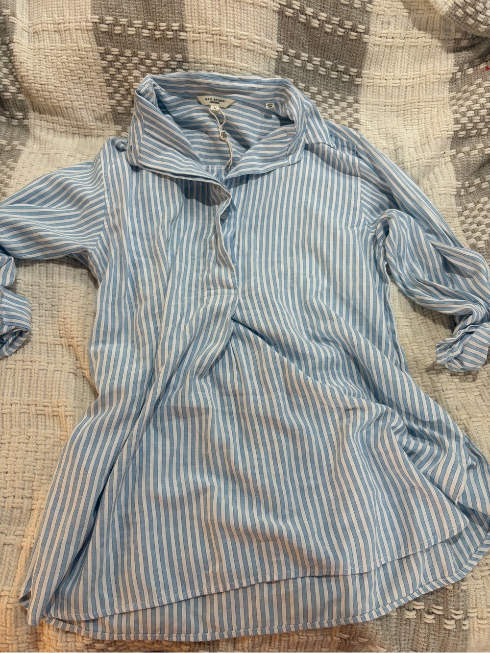 Max Studio Blue and White Striped Button-Down Tunic